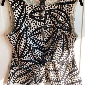 Ann Taylor Black & White Tie-Waist Top, Size Med
